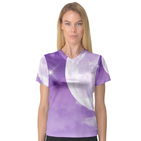 Purple Sky Star Moon Clouds V-neck Sport Mesh Tee by Mariart
