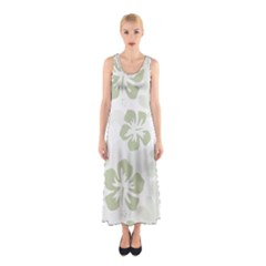Hibiscus Green Pattern Plant Sleeveless Maxi Dress