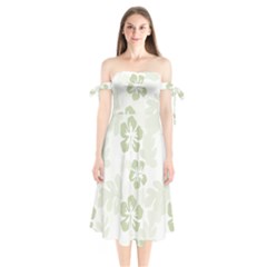 Hibiscus Green Pattern Plant Shoulder Tie Bardot Midi Dress by Alisyart