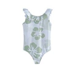 Hibiscus Green Pattern Plant Kids  Frill Swimsuit