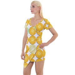 Citrus Fruit Orange Lemon Lime Short Sleeve Asymmetric Mini Dress by Alisyart