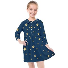 Stars Night Sky Background Space Kids  Quarter Sleeve Shirt Dress by Alisyart