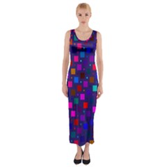 Squares Square Background Abstract Fitted Maxi Dress