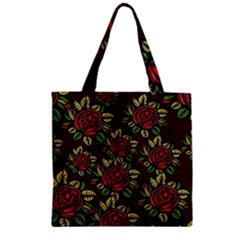 Roses Red Zipper Grocery Tote Bag by WensdaiAmbrose