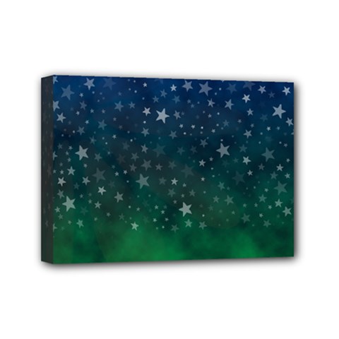 Background Blue Green Stars Night Mini Canvas 7  X 5  (stretched) by Alisyart