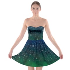 Background Blue Green Stars Night Strapless Bra Top Dress by Alisyart