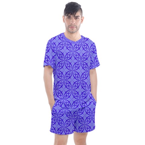 Decor Pattern Blue Curved Line Men s Mesh Tee And Shorts Set by Pakrebo