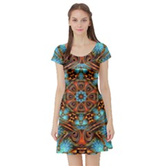 Fractal Background Colorful Graphic Short Sleeve Skater Dress by Pakrebo