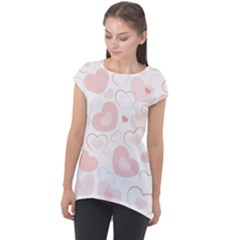 Pastel Pink Hearts Cap Sleeve High Low Top by retrotoomoderndesigns