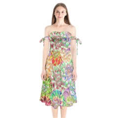 Dahlia Flower Colorful Art Collage Shoulder Tie Bardot Midi Dress by Pakrebo