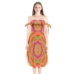 Pattern Colorful Abstract Shoulder Tie Bardot Midi Dress by Pakrebo