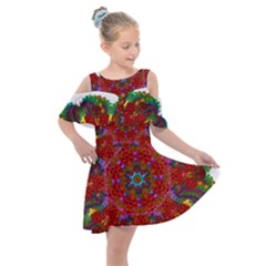 Mandala Fractal Graphic Design Kids  Shoulder Cutout Chiffon Dress by Pakrebo