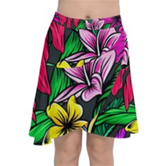 Neon Hibiscus Chiffon Wrap Front Skirt