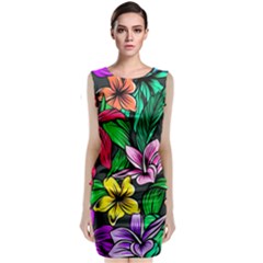 Neon Hibiscus Sleeveless Velvet Midi Dress by retrotoomoderndesigns