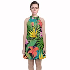 Tropical Adventure Velvet Halter Neckline Dress 