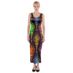 Abstract Background Colorful Leaves Purple Fitted Maxi Dress