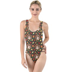 Tea Cup Leaf Leaves High Leg Strappy Swimsuit