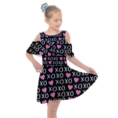 Xo Valentines Day Pattern Kids  Shoulder Cutout Chiffon Dress by Valentinaart