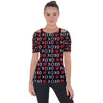 XO Valentines day pattern Shoulder Cut Out Short Sleeve Top
