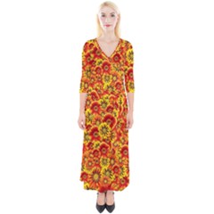 Brilliant Orange And Yellow Daisies Quarter Sleeve Wrap Maxi Dress by retrotoomoderndesigns
