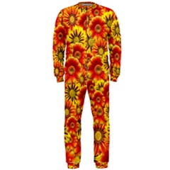 Brilliant Orange And Yellow Daisies Onepiece Jumpsuit (men)  by retrotoomoderndesigns