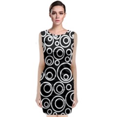 Abstract White On Black Circles Design Sleeveless Velvet Midi Dress by LoolyElzayat