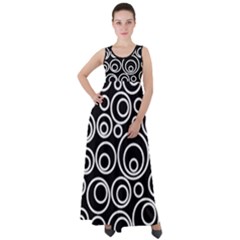 Abstract White On Black Circles Design Empire Waist Velour Maxi Dress by LoolyElzayat