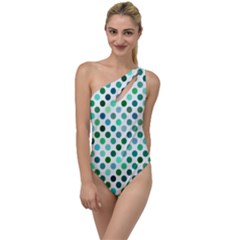 Shades Of Green Polka Dots To One Side Swimsuit by retrotoomoderndesigns