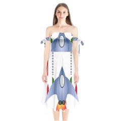 Spaceship Rocket Space Game Cosmos Shoulder Tie Bardot Midi Dress by Wegoenart