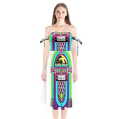 Jukebox Music Music Player Shoulder Tie Bardot Midi Dress by Wegoenart