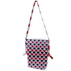 Red & White Hearts- Lilac Blue Folding Shoulder Bag by WensdaiAmbrose