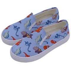 Dinosaurs - Baby Blue Kids  Canvas Slip Ons by WensdaiAmbrose