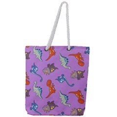 Dinosaurs - Violet Full Print Rope Handle Tote (large) by WensdaiAmbrose