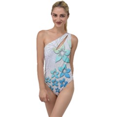 Flowers Background Leaf Leaves Blue To One Side Swimsuit by Mariart