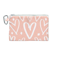 Coral Pattren With White Hearts Canvas Cosmetic Bag (medium) by alllovelyideas