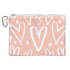 Coral Pattren With White Hearts Canvas Cosmetic Bag (xl) by alllovelyideas