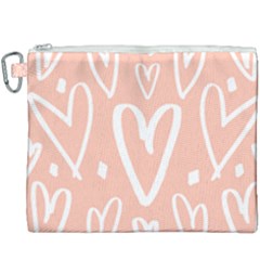 Coral Pattren With White Hearts Canvas Cosmetic Bag (xxxl) by alllovelyideas