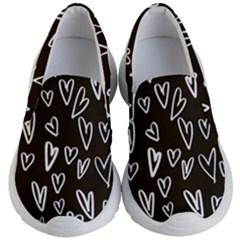 White Hearts - Black Background Kids  Lightweight Slip Ons by alllovelyideas
