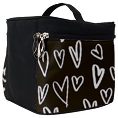White Hearts - Black Background Make Up Travel Bag (big) by alllovelyideas