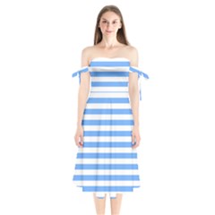 Blue Stripes Shoulder Tie Bardot Midi Dress by snowwhitegirl