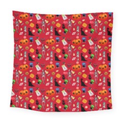 Halloween Treats Pattern Red Square Tapestry (large)