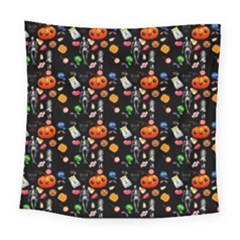 Halloween Treats Pattern Black Square Tapestry (large)