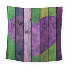 Wood Wall Heart Purple Green Square Tapestry (large)