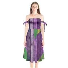 Wood Wall Heart Purple Green Shoulder Tie Bardot Midi Dress by snowwhitegirl