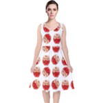 Kawaii Jam Jar Pattern V-Neck Midi Sleeveless Dress 