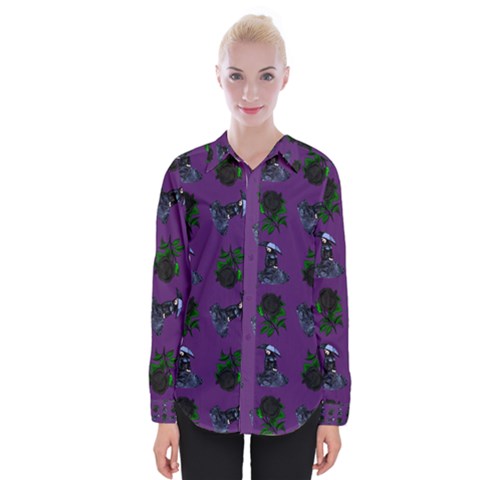 Gothic Girl Rose Purple Pattern Womens Long Sleeve Shirt by snowwhitegirl