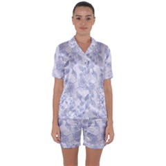 Blue Floral Satin Short Sleeve Pyjamas Set by snowwhitegirl