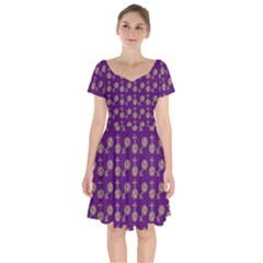 Victorian Crosses Purple Short Sleeve Bardot Dress by snowwhitegirl