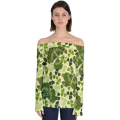 Drawn To Clovers Off Shoulder Long Sleeve Top by WensdaiAmbrose