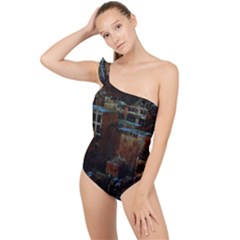 Building Ruins Old Industry Frilly One Shoulder Swimsuit by Pakrebo